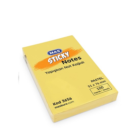 MAS 3656 YAPIŞKANLI NOT KAĞIDI 51x76 PASTEL 100LÜ SARI
