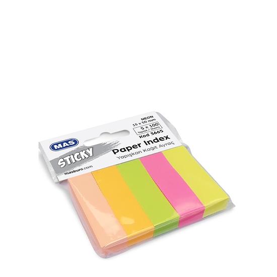 MAS 3665 INDEX KAĞIT AYRAÇ 15X50 NEON 100LÜ 5 RENK