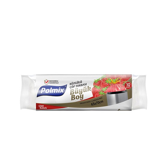POLMİX 143 BÜYÜK 65x70 10'LU ÇİLEK BÜZGÜLÜ ÇÖP POŞETİ *30