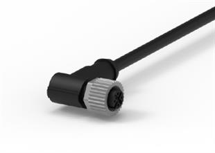 M12 Dişi 90° 3 Pin Siyah PVC - 5M ( 3x0,34 mm² )