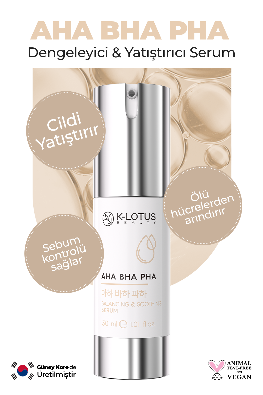 Sivilce, Siyah Nokta, Gözenek Karşıtı, Ölü Hücrelerden Arındırma Etkili AHA&BHA&PHA Jel Peeling Serum 30ml
