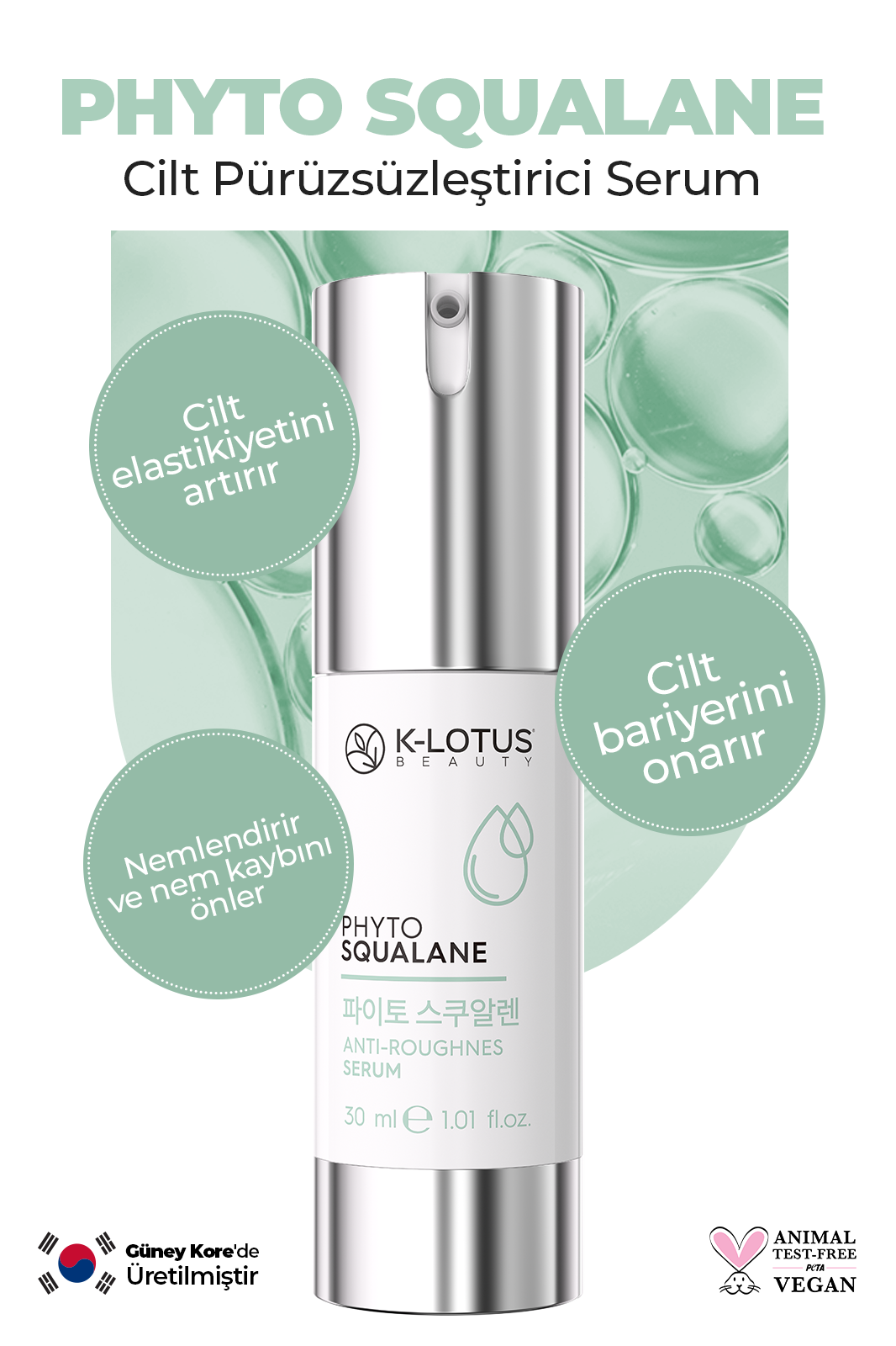 Yoğun Nemlendirici, Bariyer Güçlendirici, Aydınlatıcı, Cilt Dolgunlaştırma ve Pürüzsüzleştirme Etkili Phyto Squalane Serum 30ml