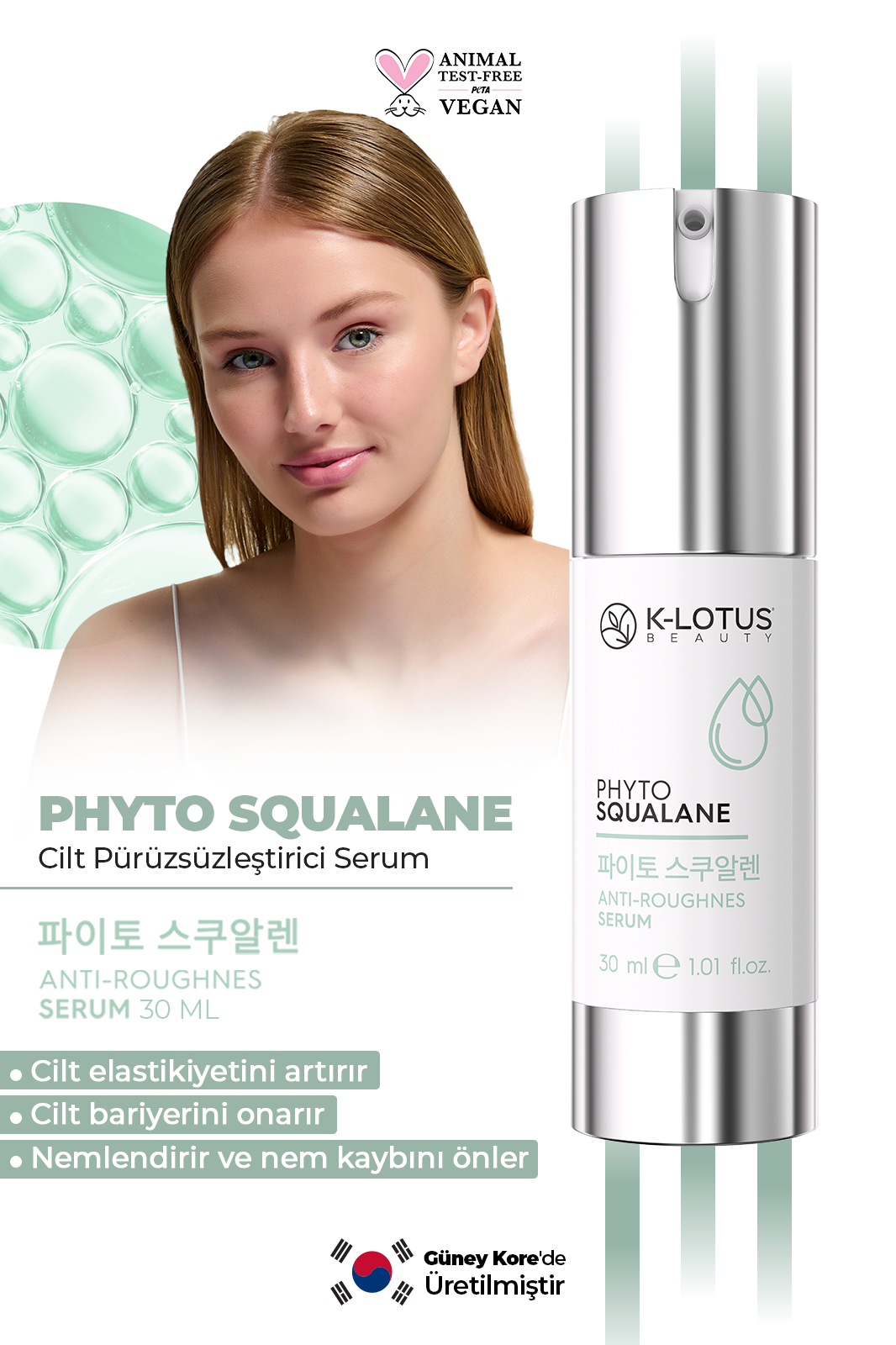 Yoğun Nemlendirici, Bariyer Güçlendirici, Aydınlatıcı, Cilt Dolgunlaştırma ve Pürüzsüzleştirme Etkili Phyto Squalane Serum 30ml