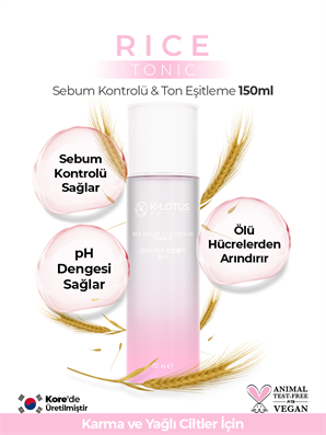 Akne ve Siyah Nokta Karşıtı, Leke Giderici, Ölü Hücrelerden Arındırma Etkili Rice Sebum Kontrol Tonik 150ml