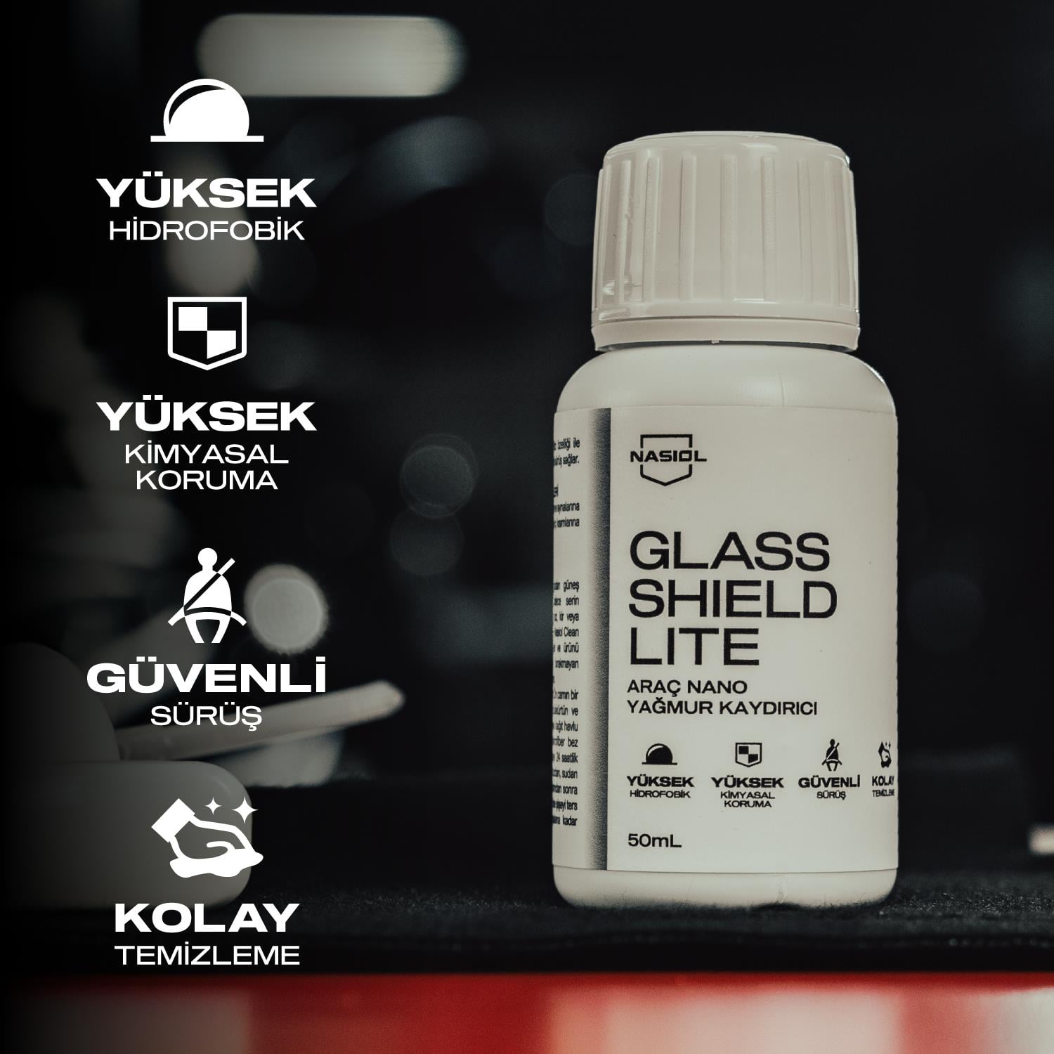 Nasiol Glasshield Lite Nano Rain Repellent-Glass Surface Ceramic Coating Spray-1 Year Durability-1.69FlOz