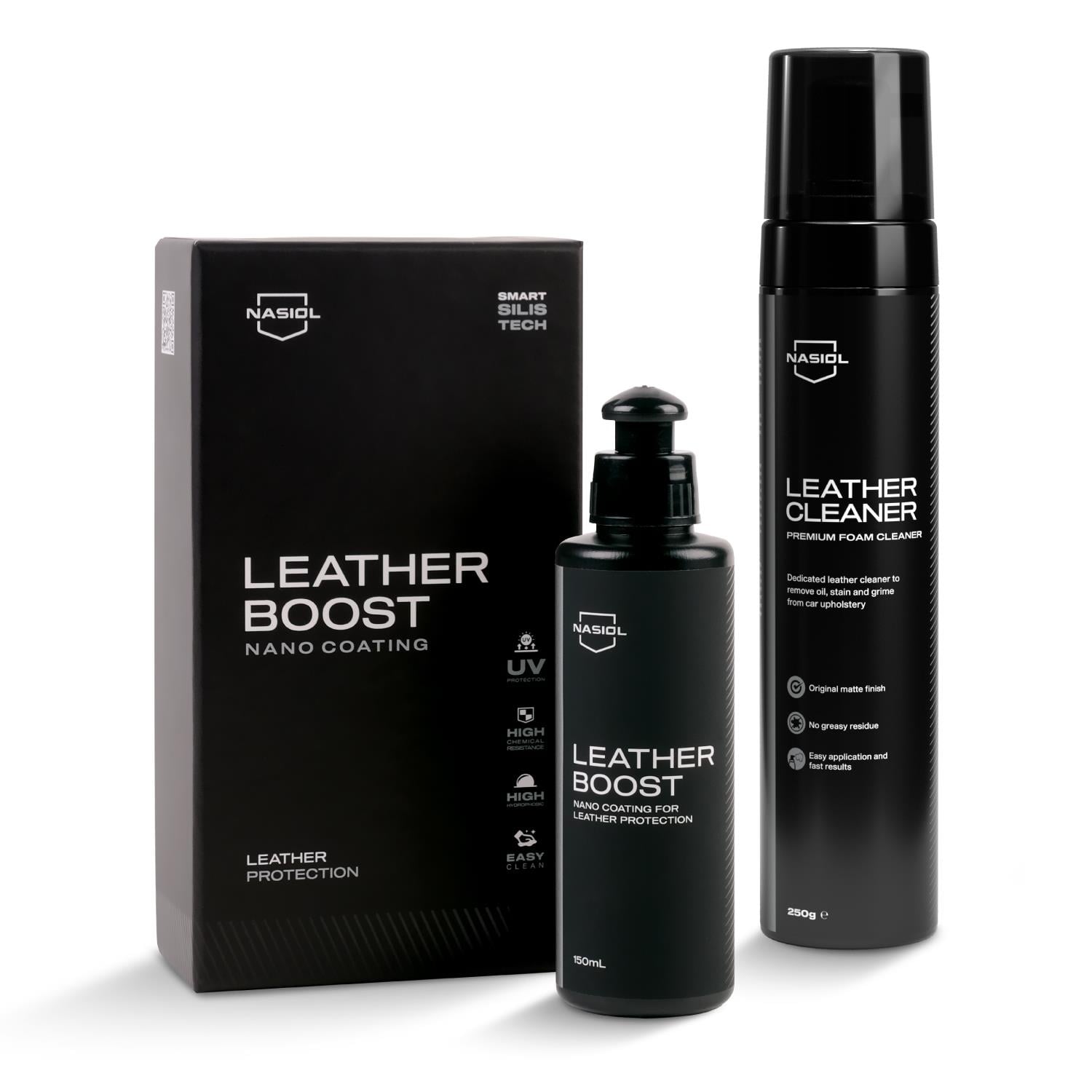 Nasiol Leatherboost Leather Surface Nano Coating and Leather Cleaner Leather Surface Cleaning Set-Leather Care-Advantage Package