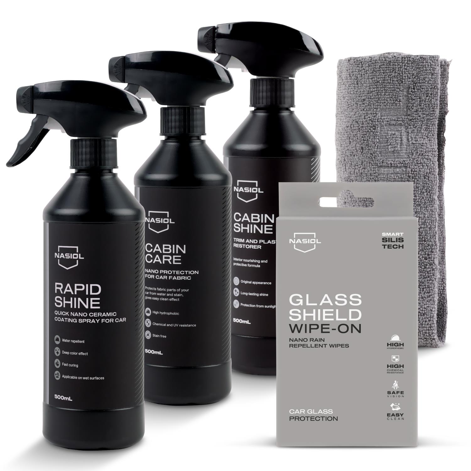 Nasiol Car Nano Protection Set of 5 Basic-Advantage Package-Car Interior and Exterior Detailing Set