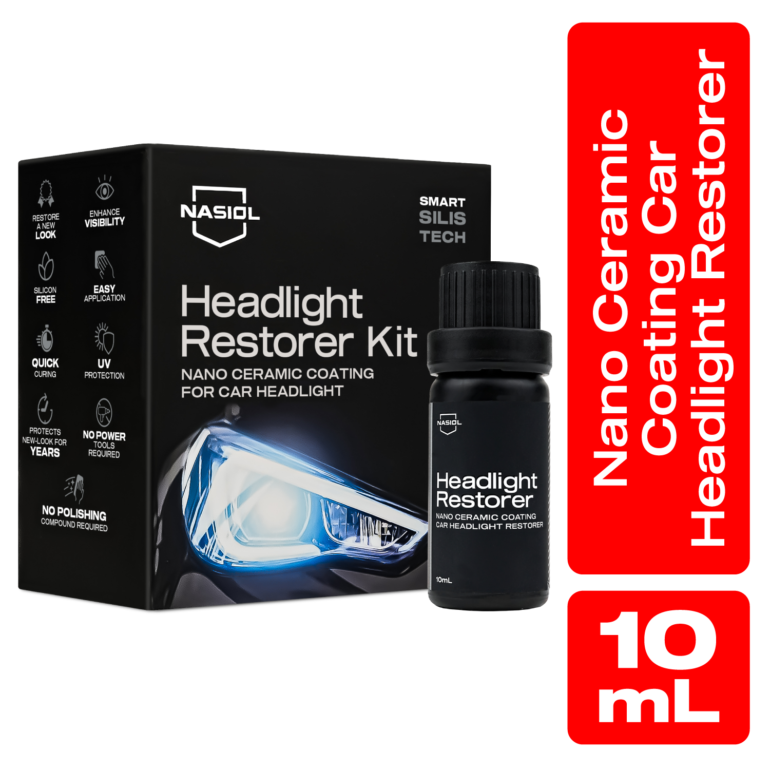 Nasiol Headlight Restorer Nano Ceramic Headlight Restoration and Protection Kit-3 Years Durability-0.33 Fl Oz