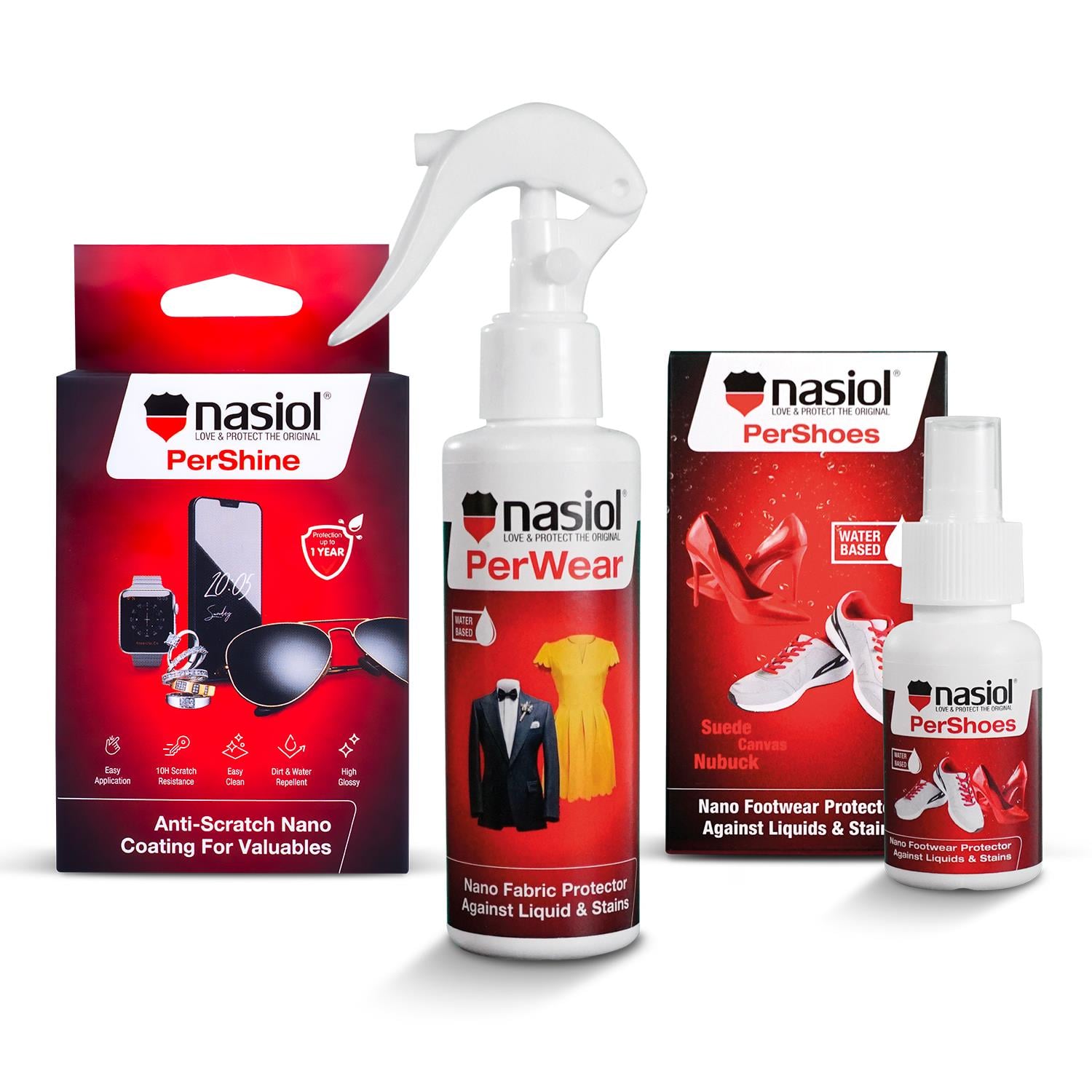 Nasiol Personal Belongings Nano Coating Set of 3-Shoes,Clothes,Watches,Glasses,Tablet Surfaces-Advantage Package