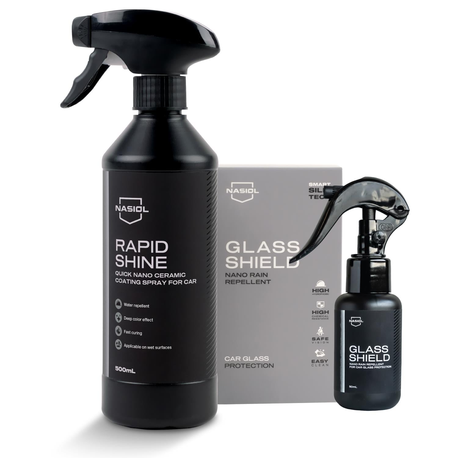 Nasiol Rapidshine Quick Detail Spray and Glasshield Nano Rain Repellent Spray Set-Advantage Package