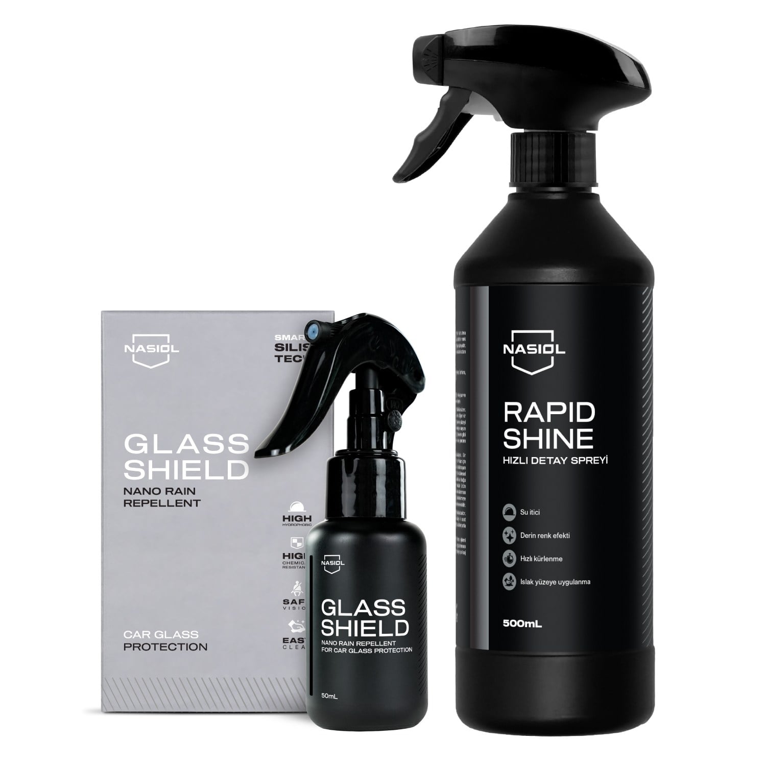 Nasiol Rapidshine Quick Detail Spray and Glasshield Nano Rain Repellent Spray Set-Advantage Package