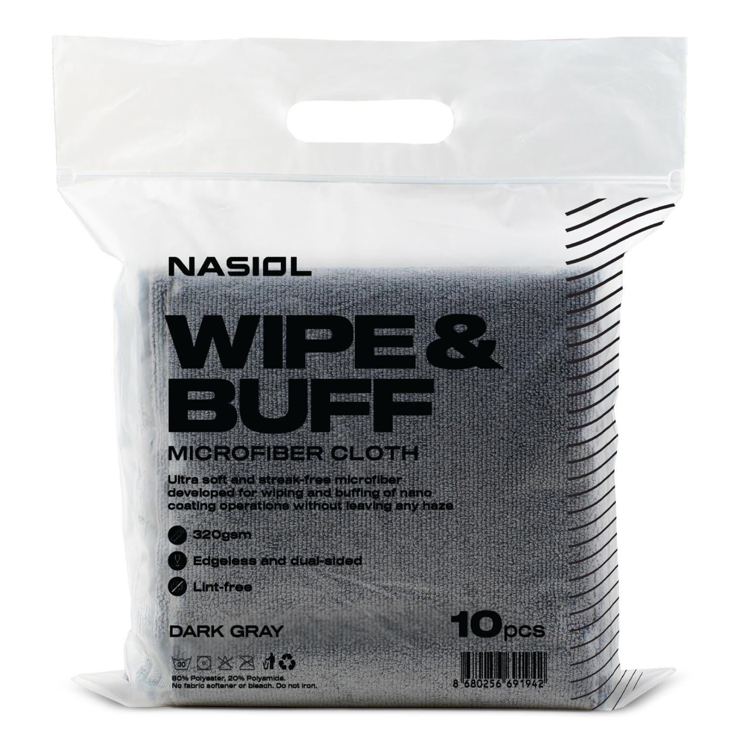 Nasiol Wipe&Buff Microfiber Ceramic Coating Detailing Cloth 10pcs-Dark Gray-16x16inch-320gsm
