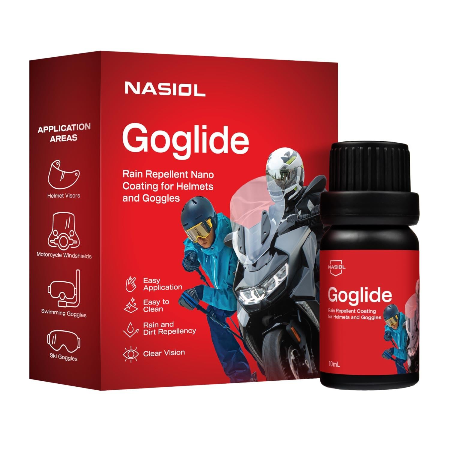 Nasiol Goglide Water Repellent-Nano Rain Repellent for Motorcycle,Helmet Visor and Extreme Sports Goggles-1 Year Durability-1.69FlOz