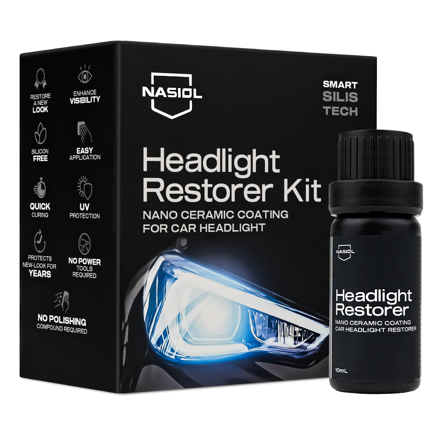 Nasiol Headlight Restorer Nano Ceramic Headlight Restoration and Protection Kit-3 Years Durability-0.33 Fl Oz