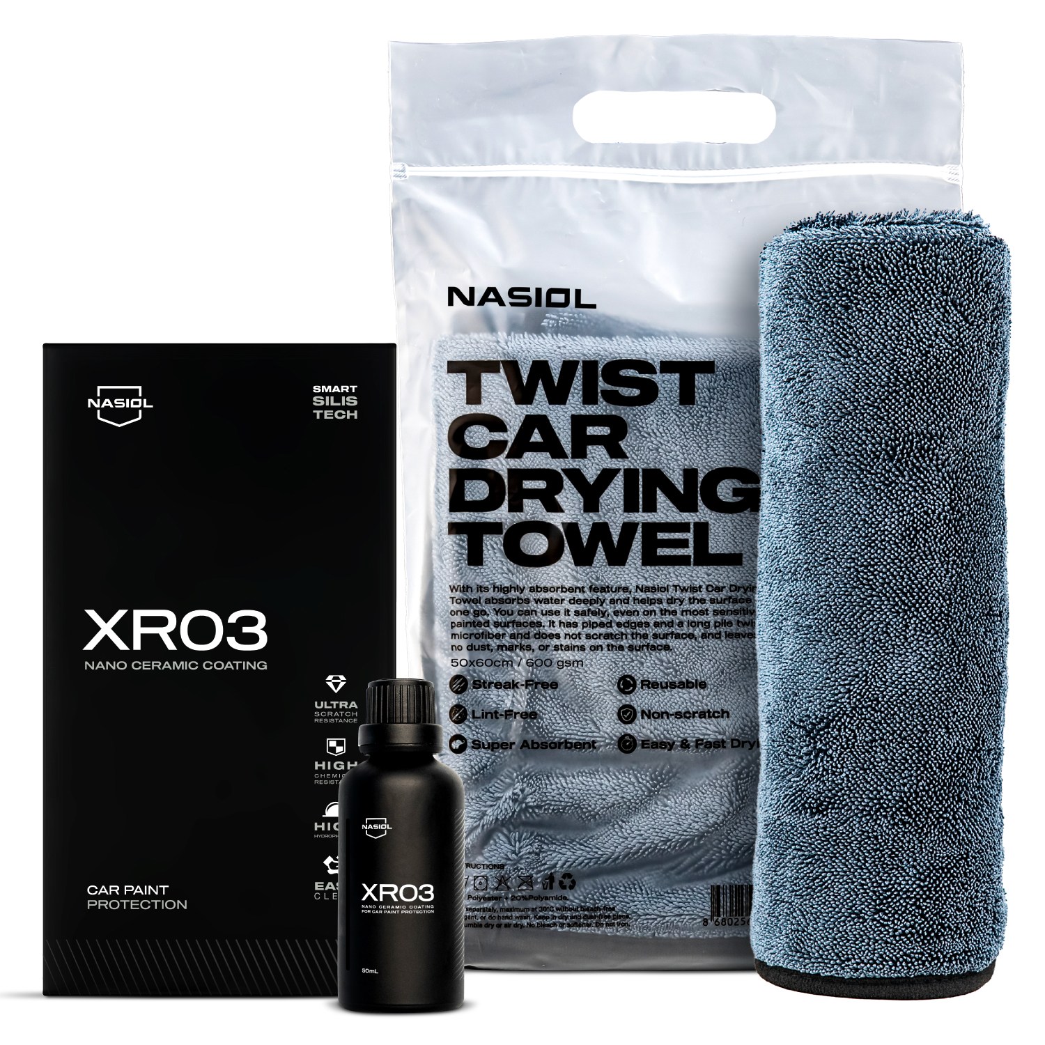 Nasiol XR03 Car Nano Ceramic Coating,Paint Protection and Car Drying Towel Set-Advantage Package
