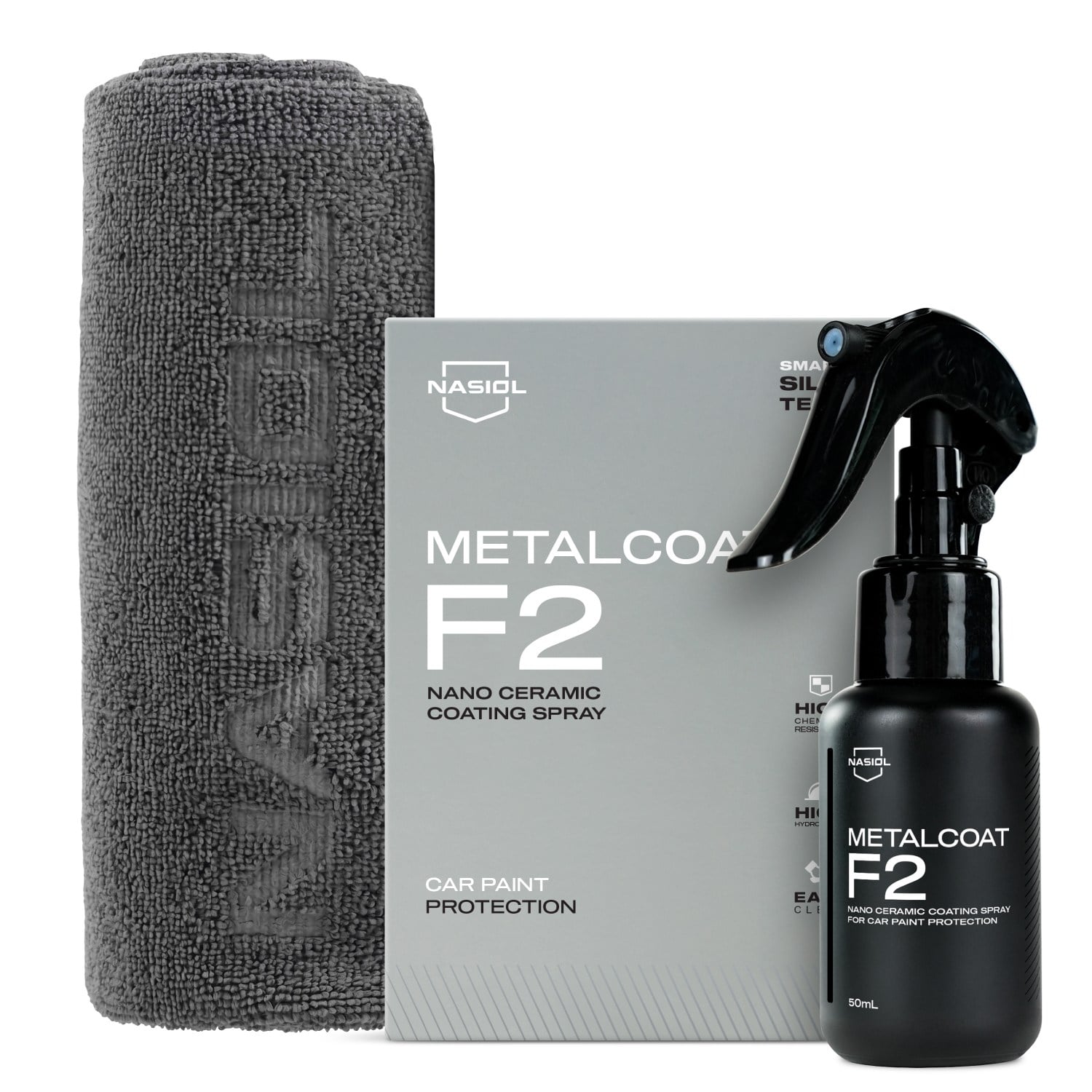 Nasiol Metalcoat F2 Car Spray Nano Ceramic Coating and Microfiber Detailing Cloth(2Qty) Set-Advantage Package
