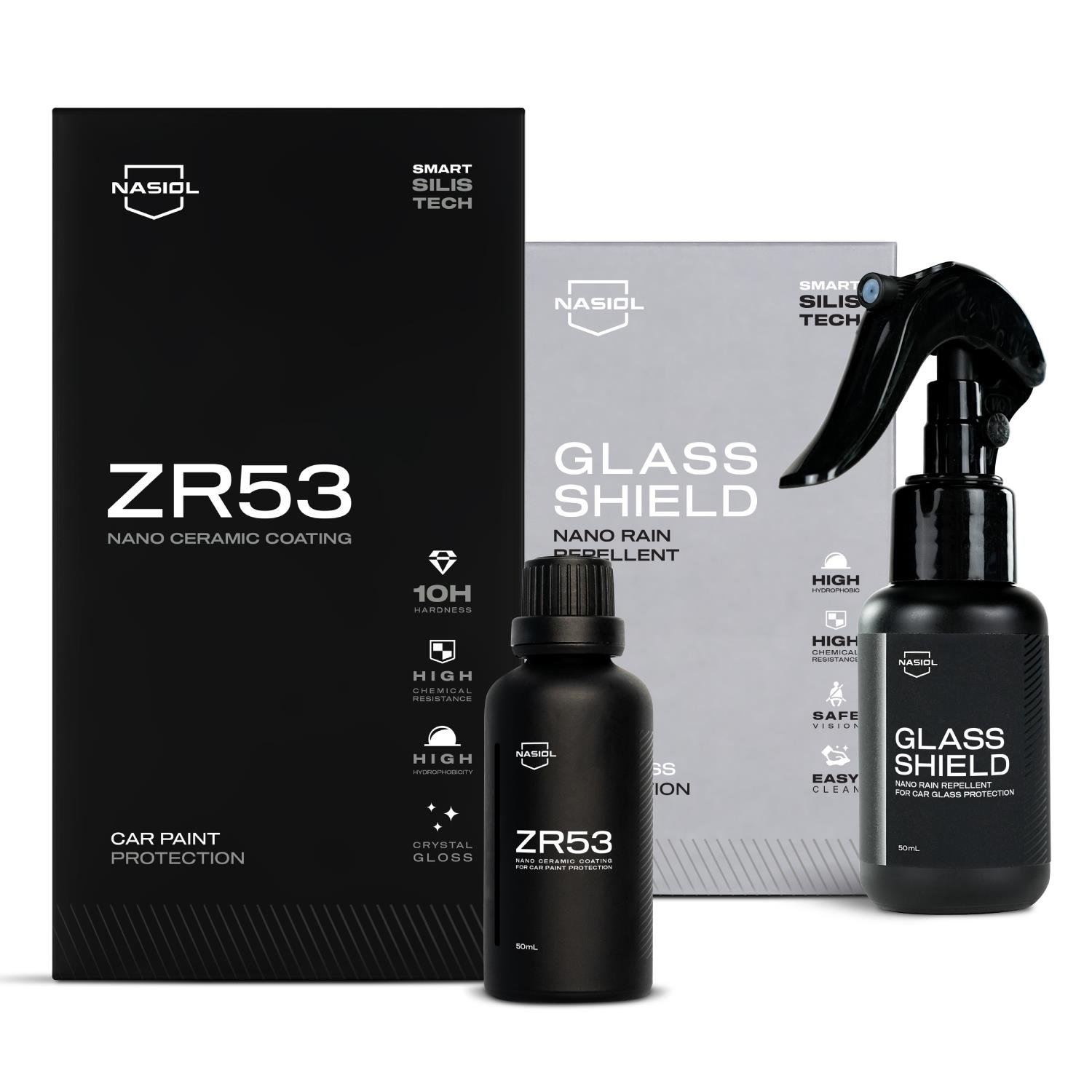 Nasiol ZR53 Car Nano Ceramic Coating,Paint Protection and Glasshield Nano  Rain Repellent Spray Set-Advantage Package