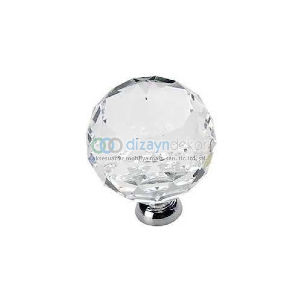 Kristal Cam Düğme Kulp 40 Mm. Krom