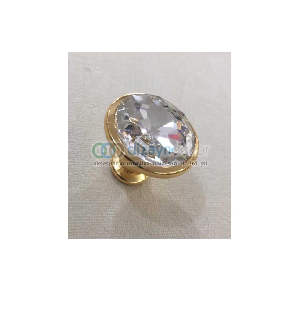 Kristal Cam Düğme Kulp Reus 32 Mm. Parlak Altın