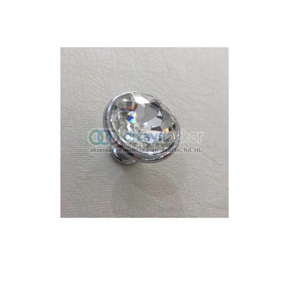 Kristal Cam Düğme Kulp Reus 32 Mm. Parlak Krom