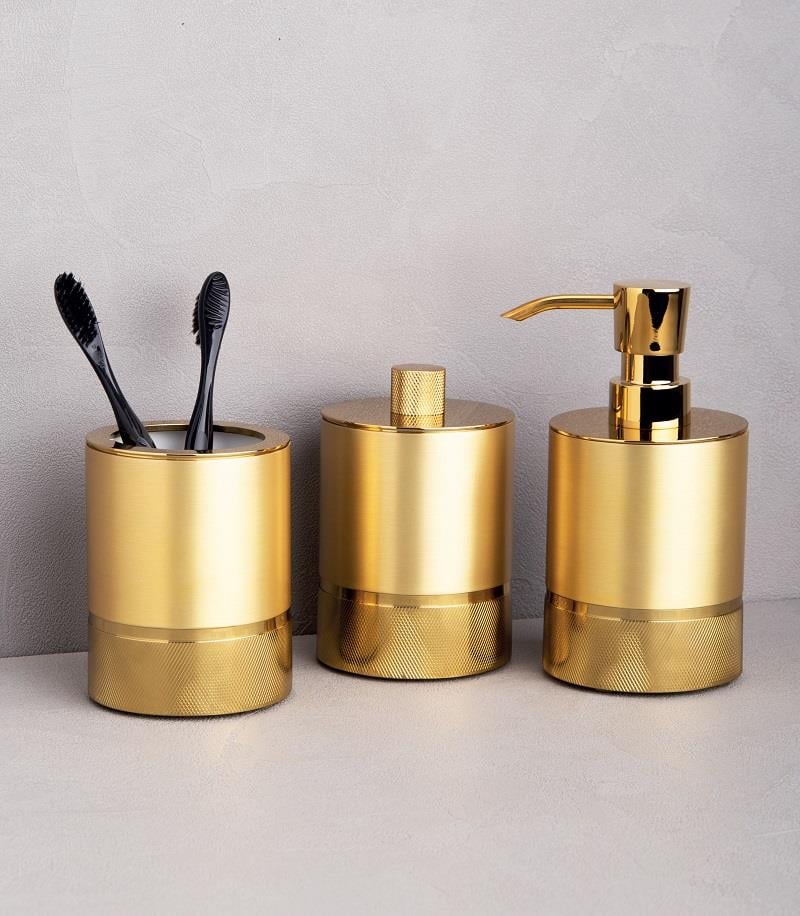Altın Mat Altın Sıvı Sabunluk Diş Fırçalık Pamukluk Seti