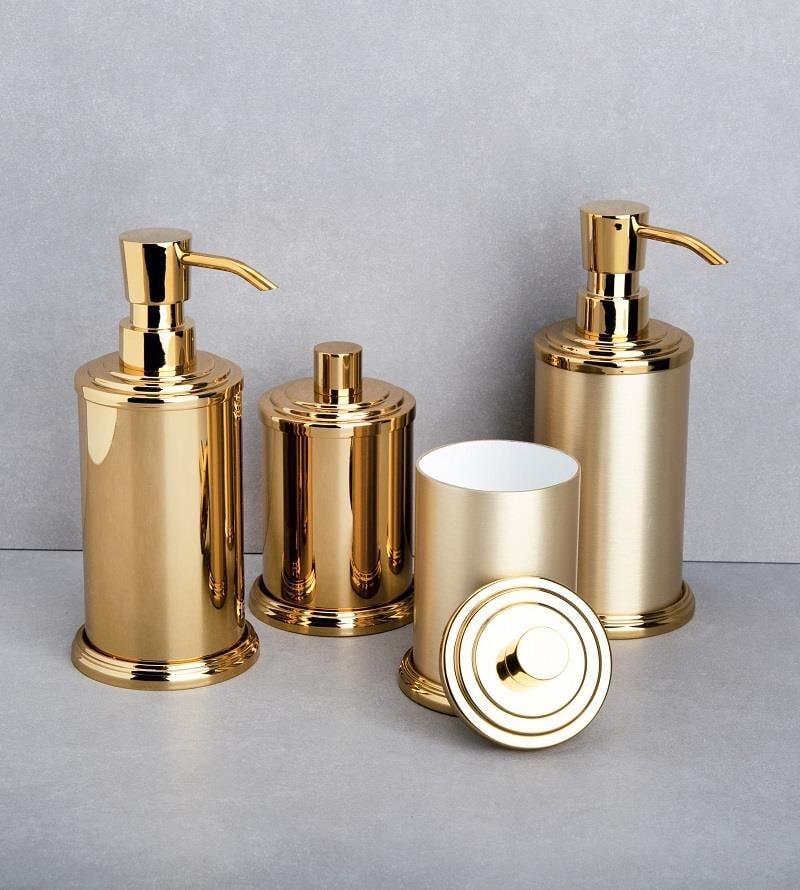 Altın Mat Altın Sıvı Sabunluk Pamukluk Seti 2li