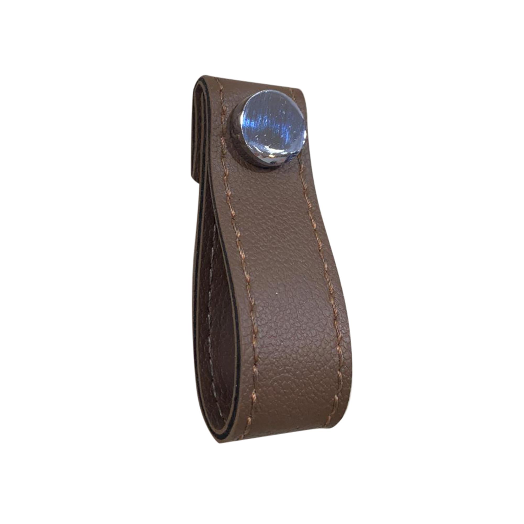 Deri Kulp Düğme Krom Kahve Renk