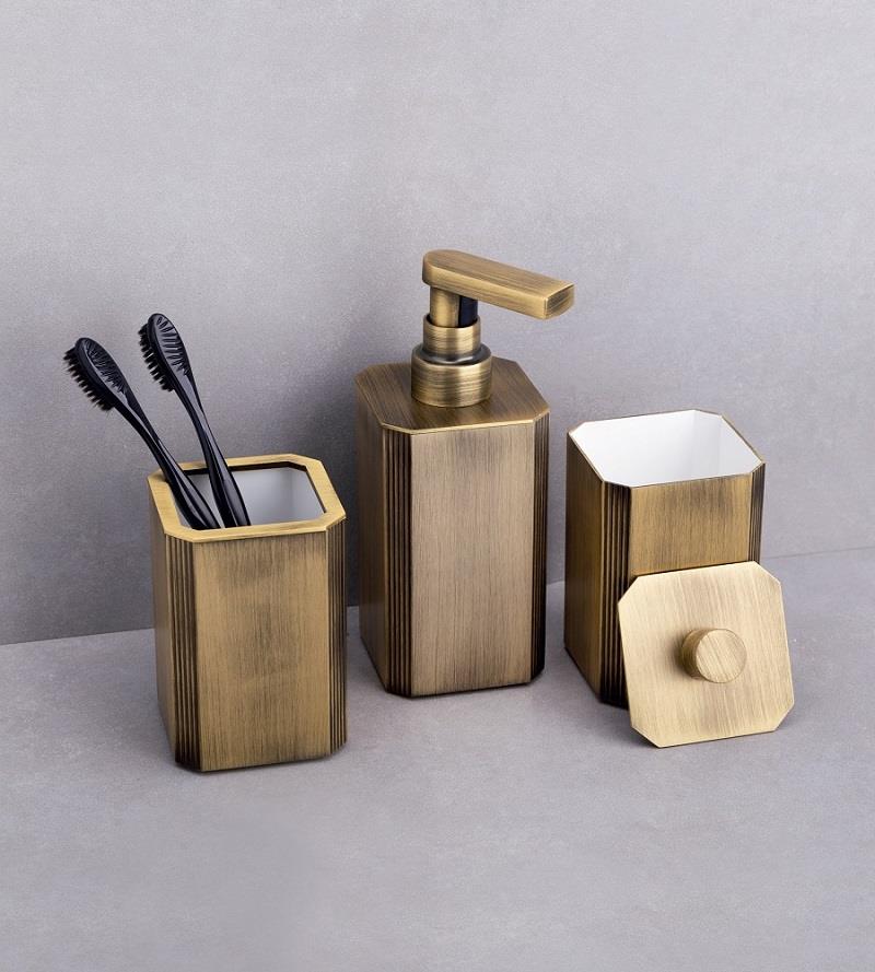 Kare Mat Antik Sıvı Sabunluk Diş Fırçalık Pamukluk Seti