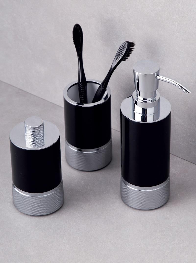 Krom Siyah Sıvı Sabunluk Diş Fırçalık Pamukluk Seti