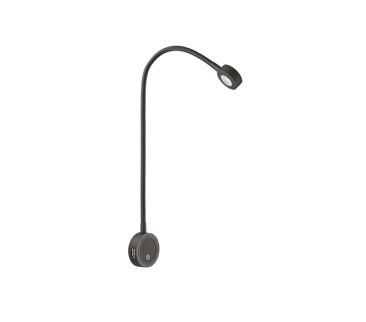 LED Esnek Okuma Işığı 12 V, Ø 36 mm, Yüzeye Montaj için, Loox5 LED 2034  USB şarjı, Siyah kaplama