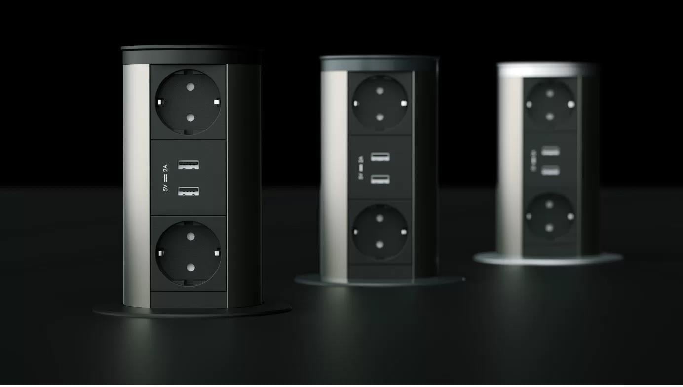 Mat Siyah Usb Hızlı Şarjlı Tower Line Amortisörlü Bas-aç Priz Sistemi