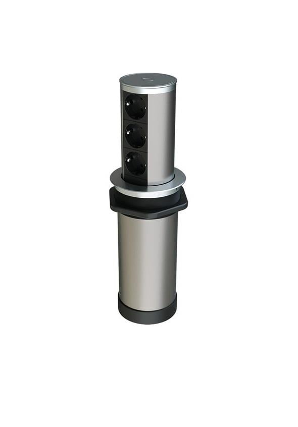 Tower-Line Bas-Aç Masaüstü Priz Kutusu - Gümüş - 3 Prizli