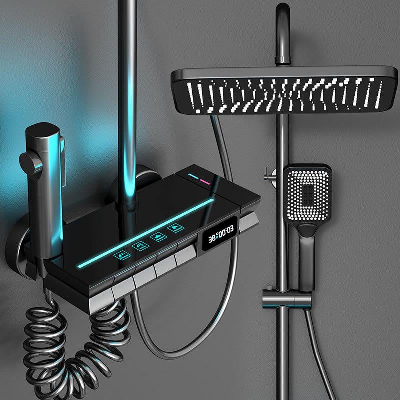 Antrasit Dijital Led Işıklı Fonksiyonel Tepe Duşlu Piyano Sürgülü Duş ve Batarya Takımı