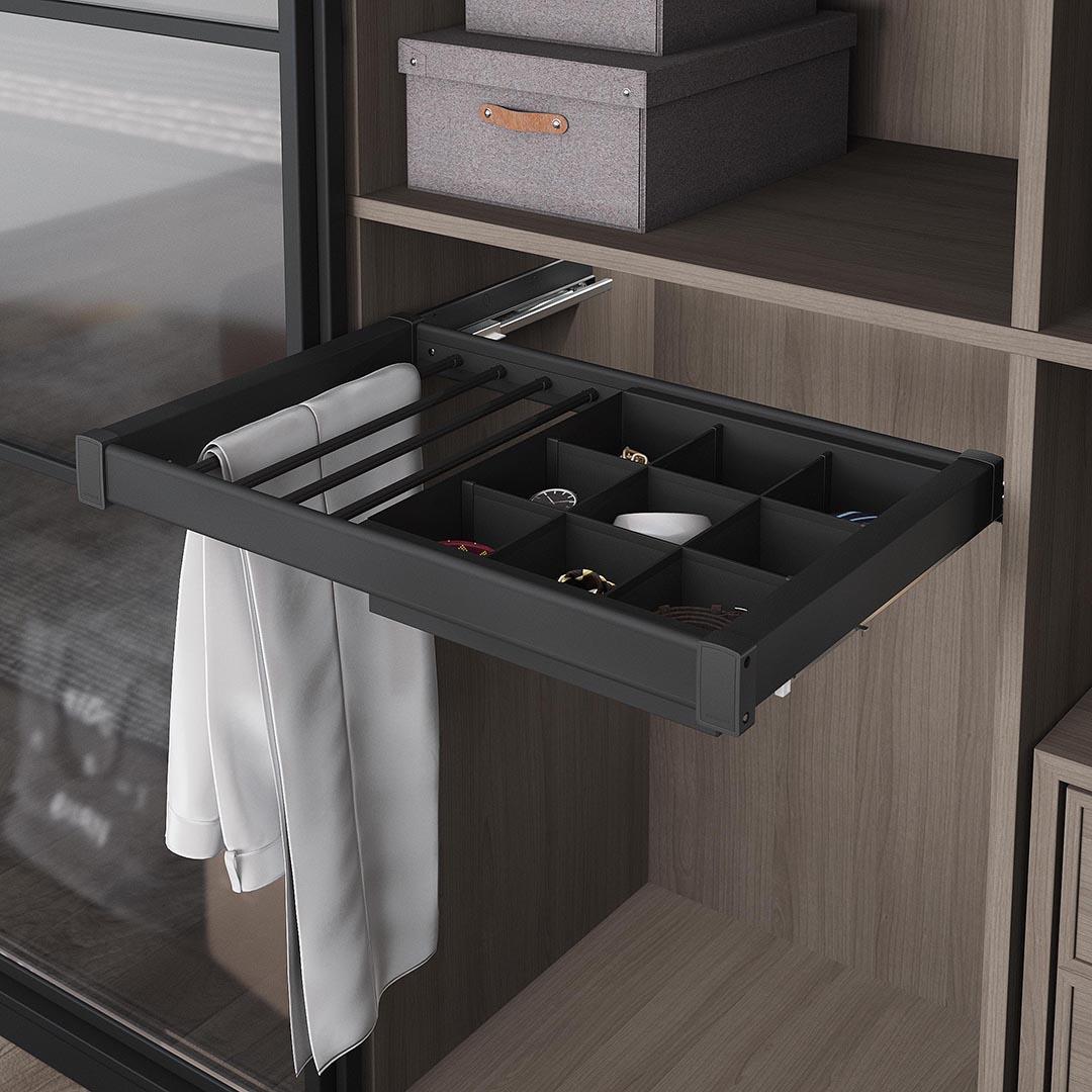 Antrasit Gizli Blum Tandem Raylı Frenli Aksesuar Çekmeceli Pantolonluk S6705-6706
