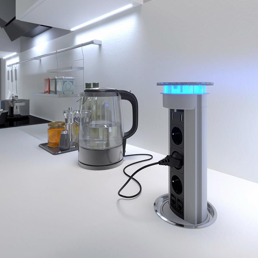 Elite Basaç Silindir Lüx Krom Işıklı Priz Ünitesi