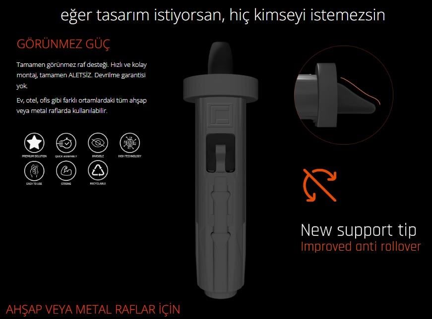 Gizli Görünmeyen Yaylı Raf Pimi Ahşap 4 Adet