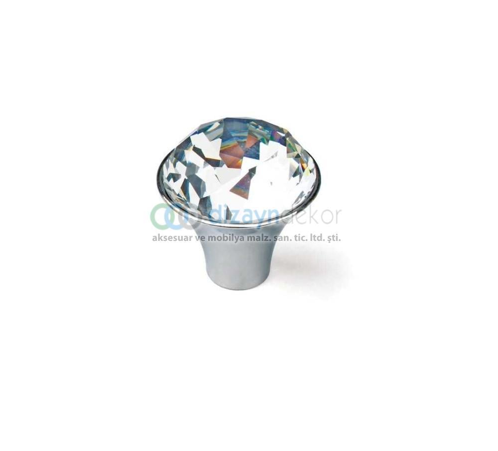 Kristal Cam Düğme Kulp Toyz 33 Mm. Parlak Krom