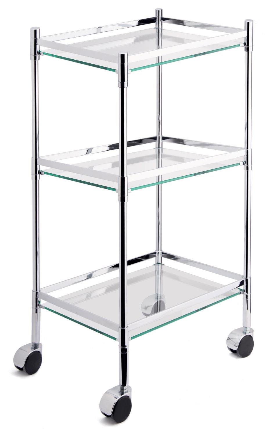 Krom Tekerlekli Camlı Banyo Sehpası 3 raflı