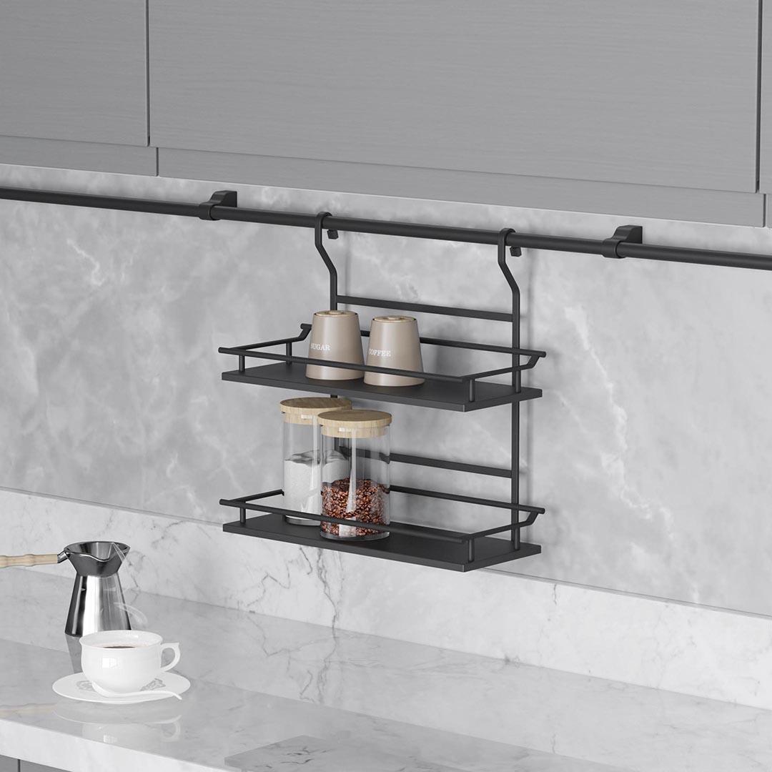 Lüks Tezgah Arası Ahşap İki Raflı Büyük Baharatlık Antrasit S4124