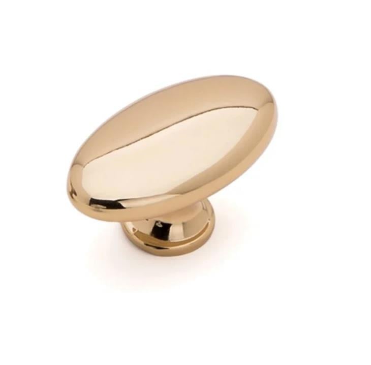 Oval Zamak Parlak Altın Tekli Düğme Kulp