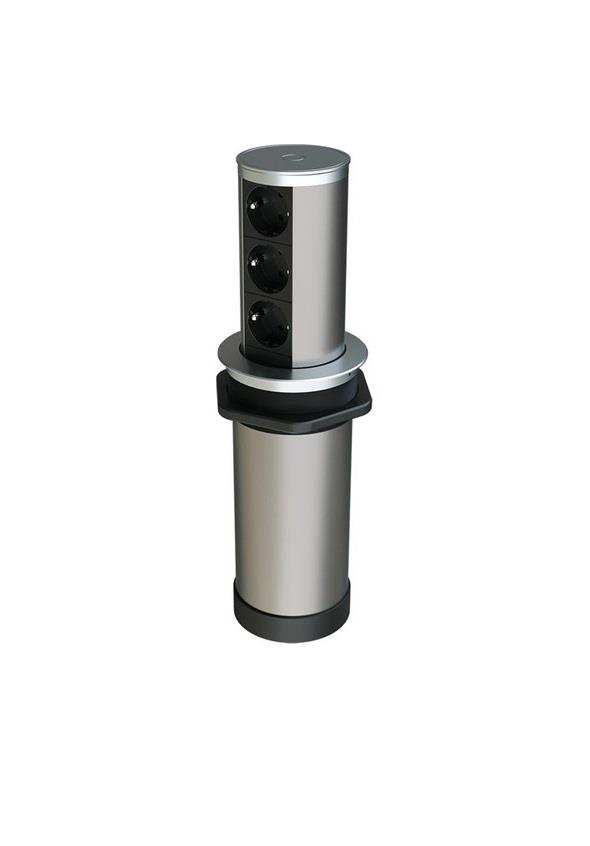Tower-Line Bas-Aç Masaüstü Priz Kutusu - Gümüş - 3 Prizli