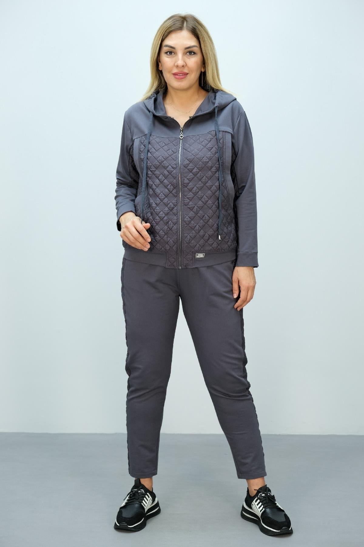 Büyük beden kadın kapşonlu ikili takım