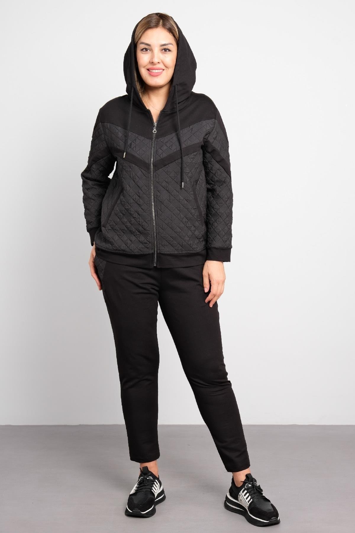 Büyük beden kadın kapşonlu ikili takım