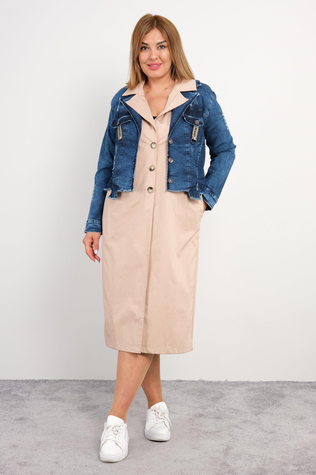 Duğmeli jacket uzun trenckot
