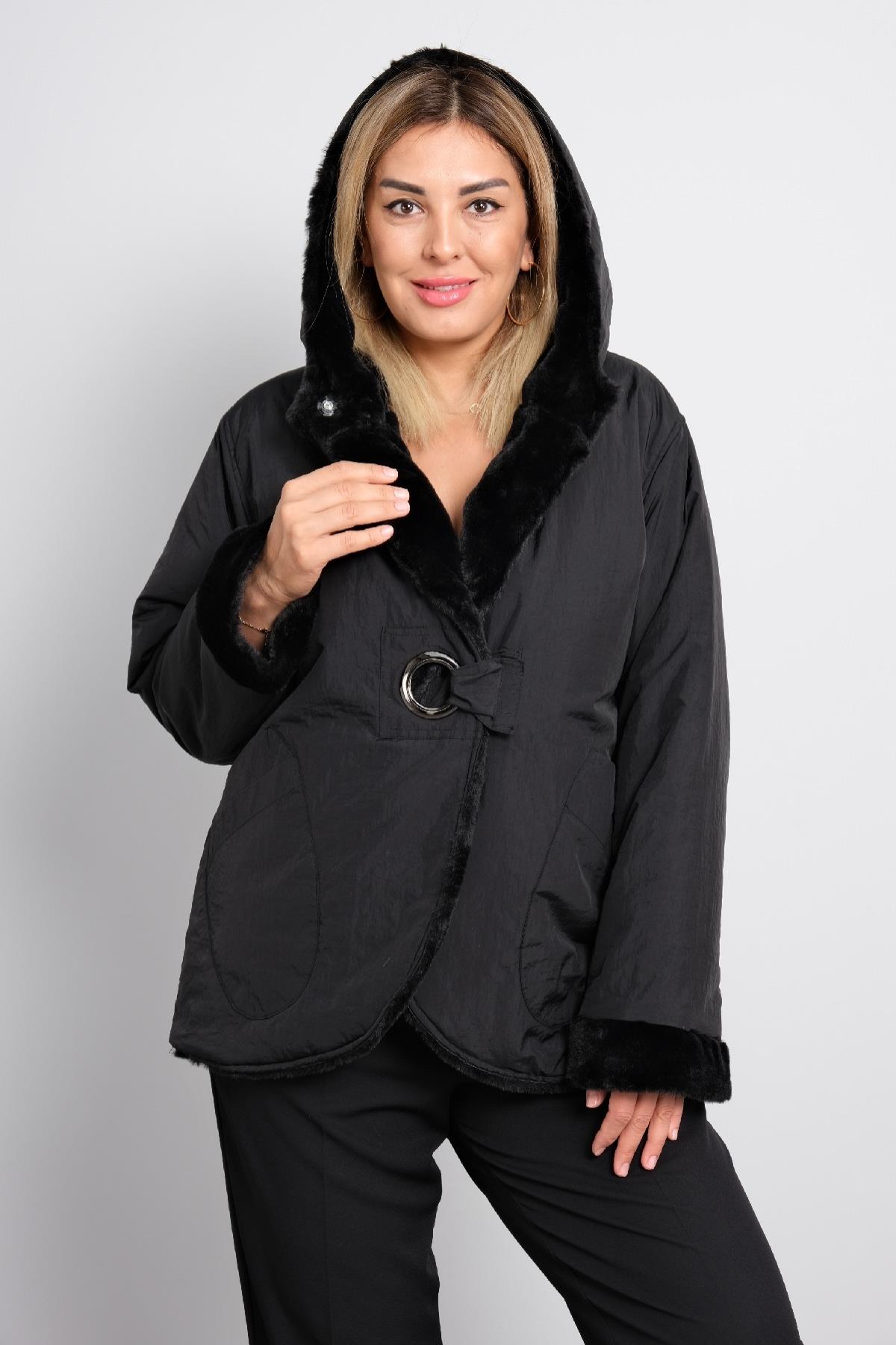 içi kürklü şişme büyük beden kadın kısa mont