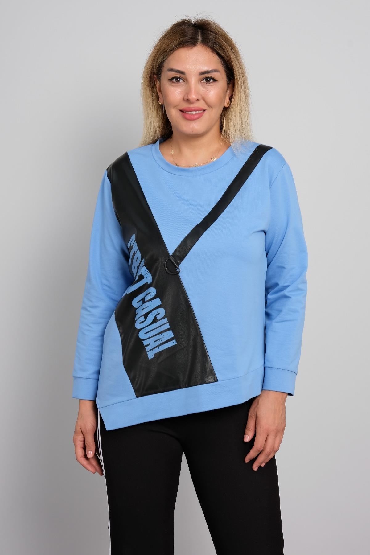 Önü baskılı büyük beden kadın bluz