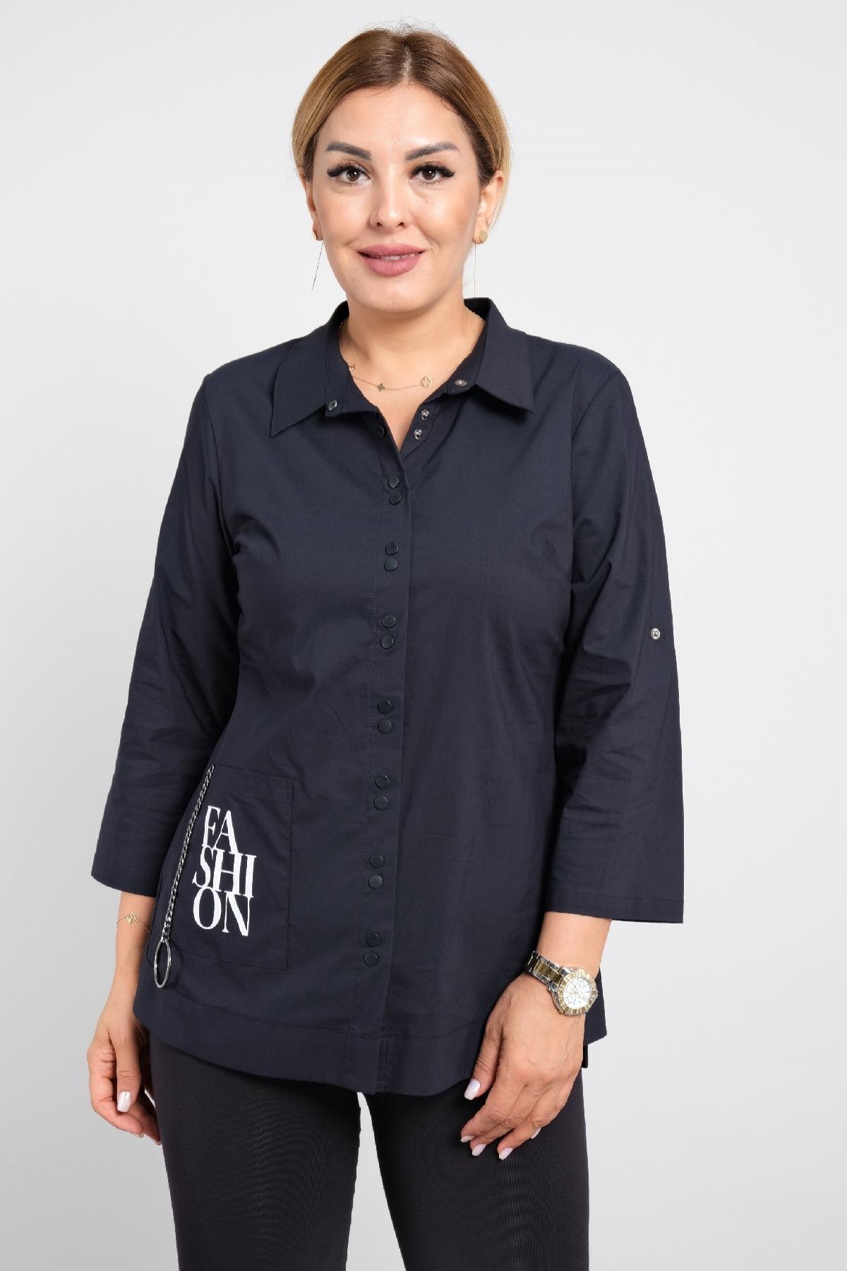 Önü düğmeli uzun kollu gömlek