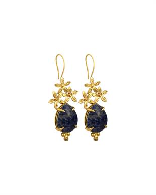 Çiçek Figürlü Lapis Doğal Taşlı Küpe