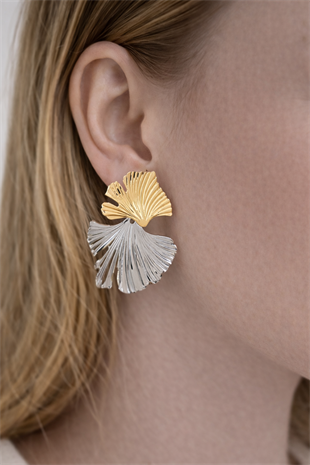 Gold-Silver Yaprak Küpe