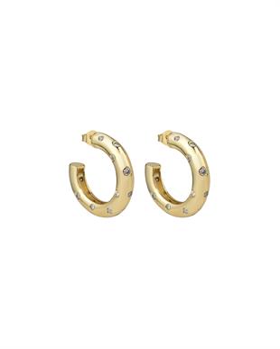 Taş Detaylı Gold Yarım Halka Küpe